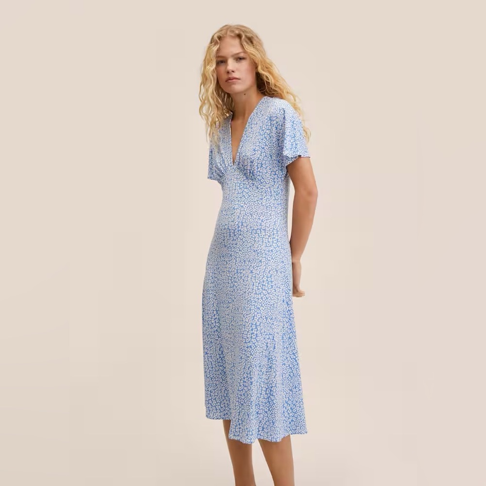 Mango Light Blue Floral Midi Dress - Picture 6 of 6